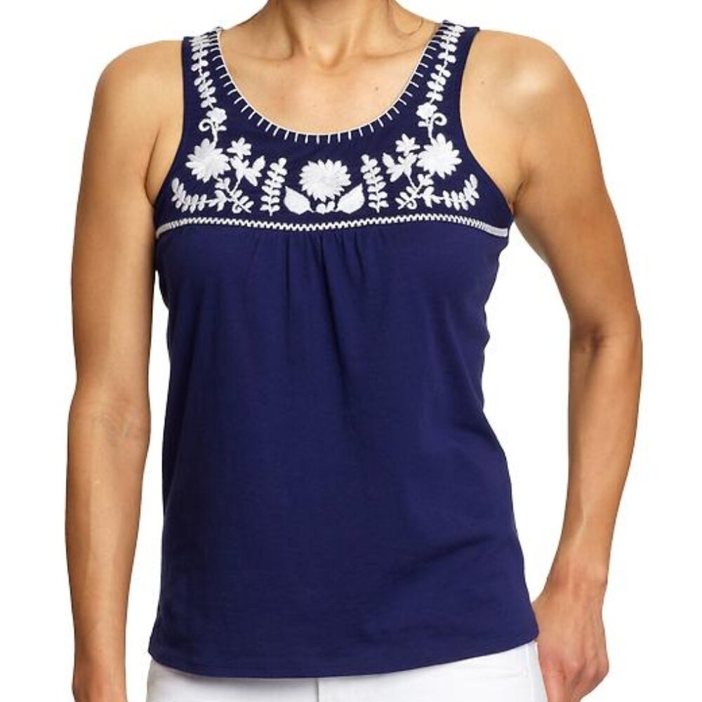 Old Navy Embroidered Mexicali Tank, Navy Blue/White. Size S
